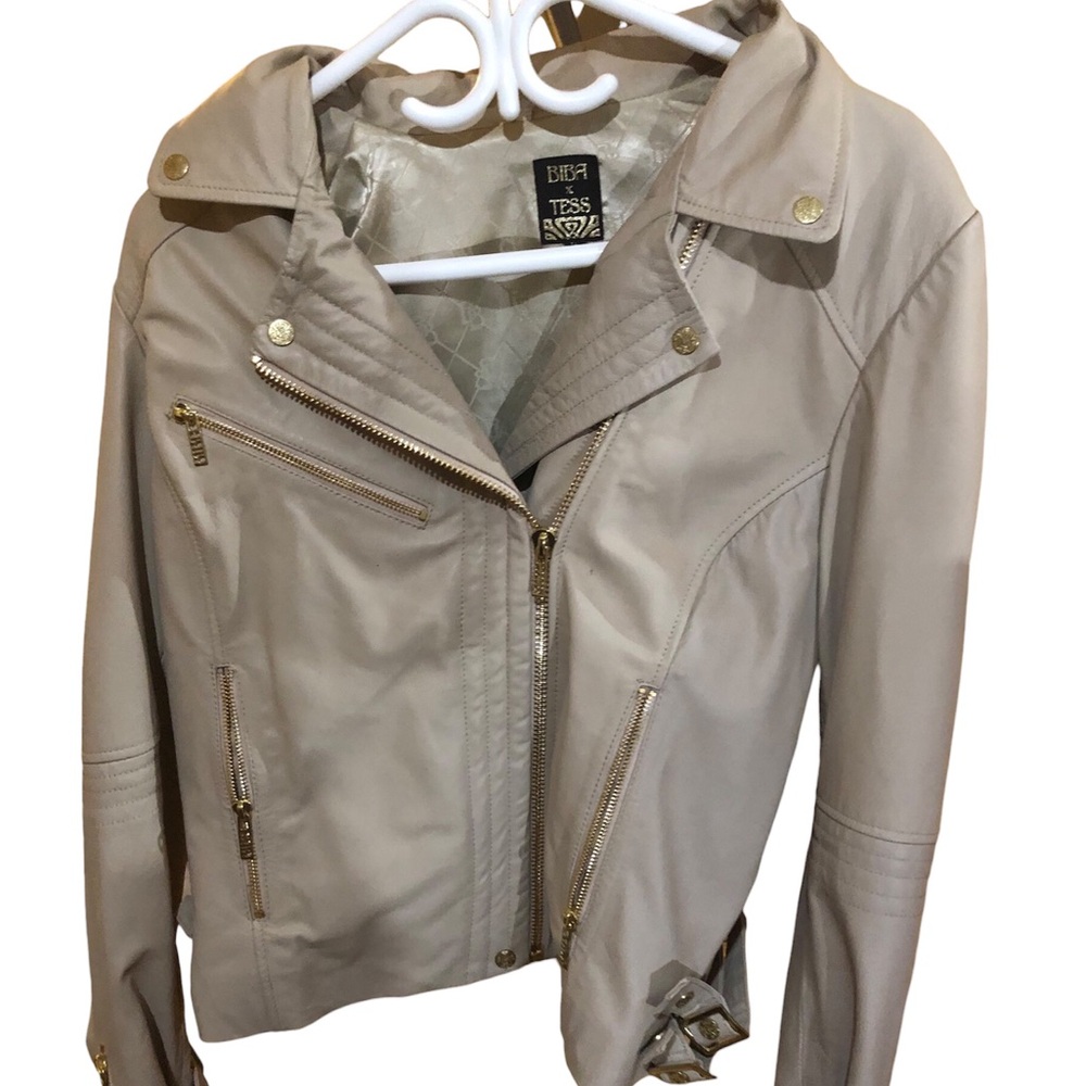 House Of Fraser Biba Classic Soft Lambs Leather Biker Jacket XL (16)